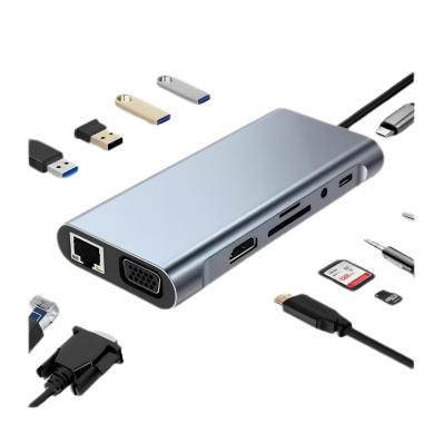 LAN+TYPE-C +SD CARD+USB*4+AUDIO+HDTV+VGA TYPE -C TO HDTV 11 IN 1 2