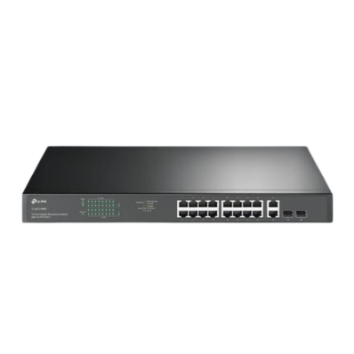 TP LINK 16 PORT + 2 PORT GIGABIT RACK MOUNT POE SWITCH TL -SL1218 MP