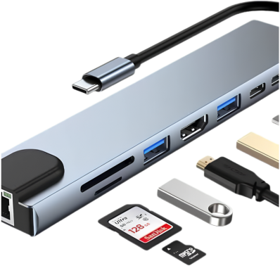 LAN+TYPE-C + SD CARD + USB3.0*2 +HDTV +VGA TYPE -C TO HDTV 8 IN 1 2